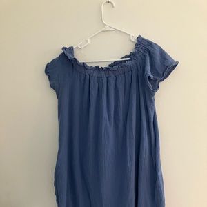 Blue Knee Length Maternity Dress with Pockets